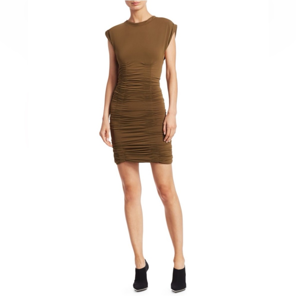 Alexander Wang Ruched Mini Dress in Color Khaki Green